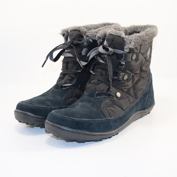 Columbia Ice Maiden Quilted Winter Boots Black Suede Faux Fur Women’s 9.5 - Picture 2 of 6